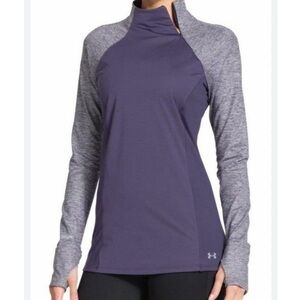 Under Armour Women's UA Fitted Storm Heather T-Neck Long Sleeve Top-Purple-XS